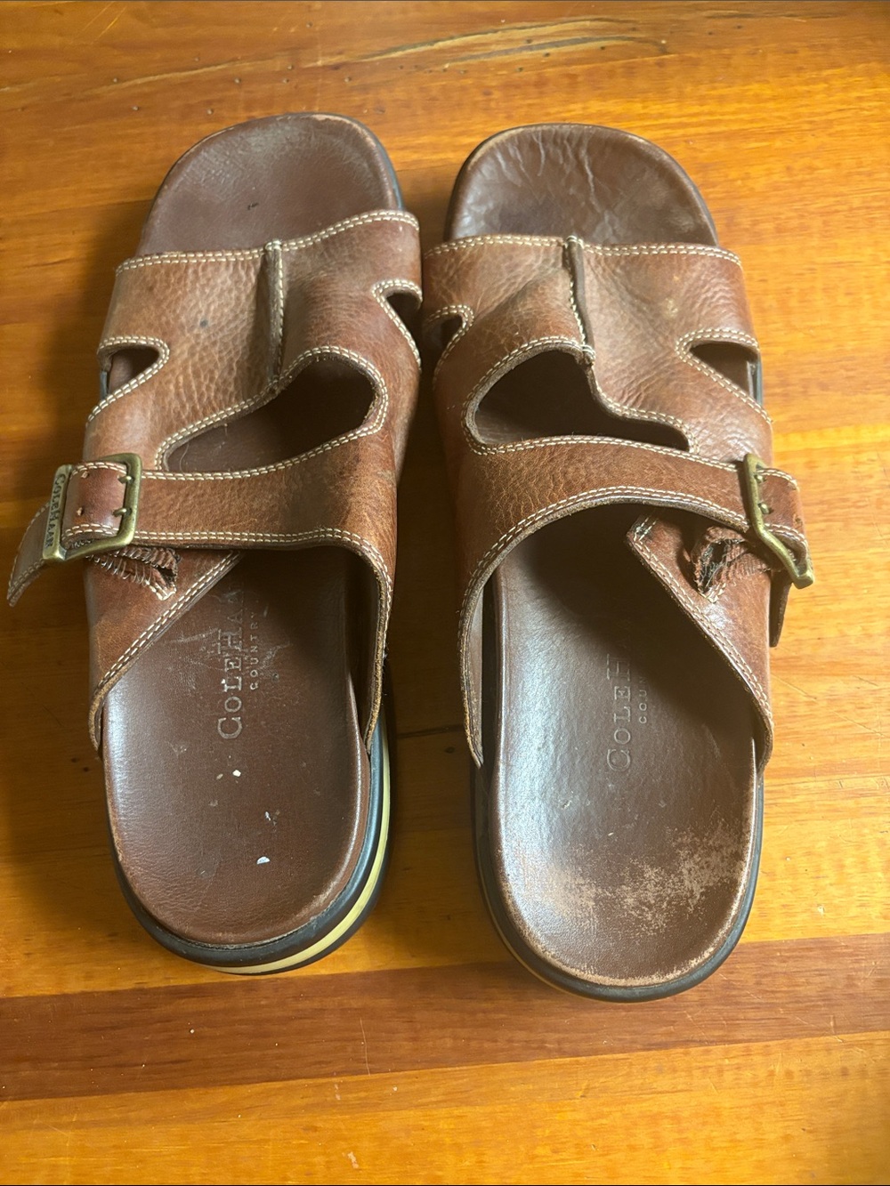 Vintage Cole Haan Brown Leather Buckle Slide Sandals